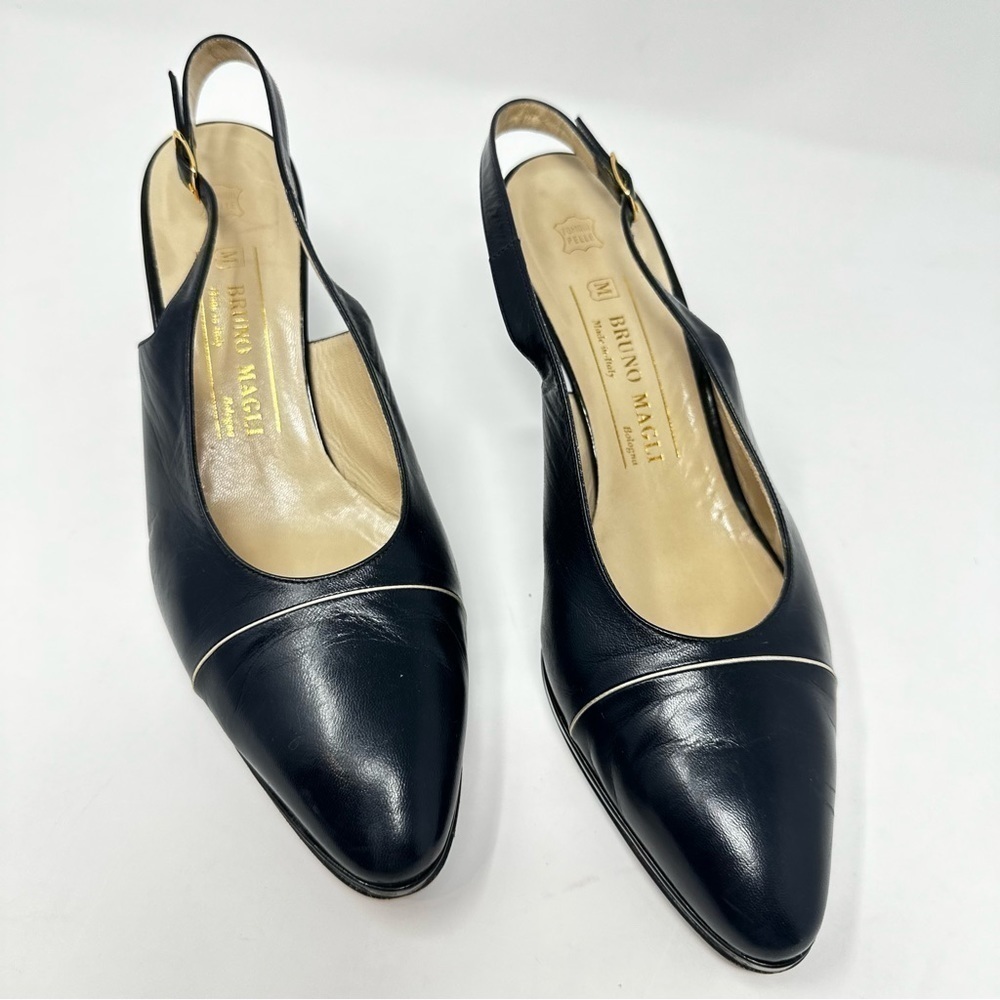 Vintage Bruno Magli for Saks Navy Leather Slingback Heels size 9 1/2 B
